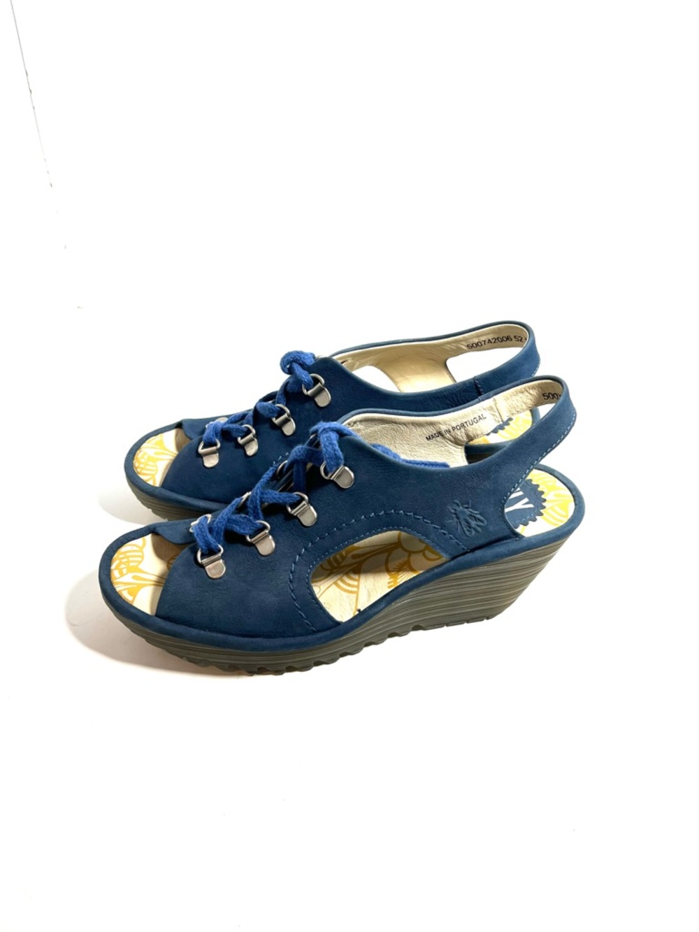 Fly London Blue Lace-Up Wedge Slingbacks size 38 (fits size 7.5 to 8 women’s)